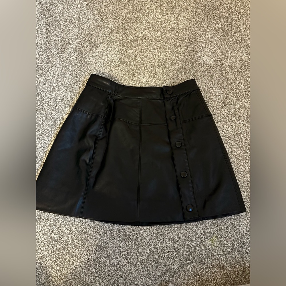 Free People Black Leather Skirt